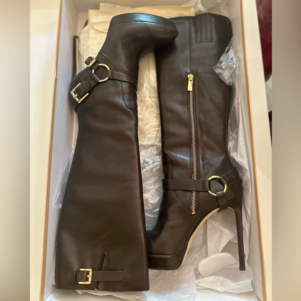 Michael Kors Heeled Boots—Harrison Boot in “Coffee”